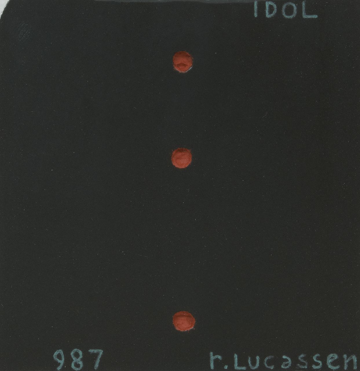 Lucassen R.  | Reinier Lucassen | Schilderijen te koop aangeboden | Idol noir (theoretisch model), 1987, olieverf op golfkarton 34,0 x 34,0 cm, gesigneerd rechtsonder en gedateerd 1987