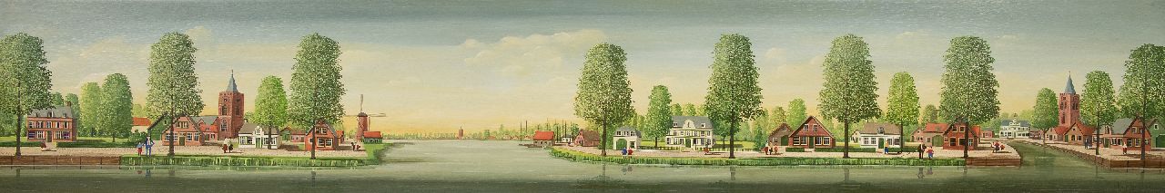 Haar J.E. ter | Jacob Everard 'Jaap' ter Haar | Schilderijen te koop aangeboden | Hollandse dorpjes aan een vaart, olieverf op paneel 30,2 x 180,2 cm, gesigneerd rechtsonder