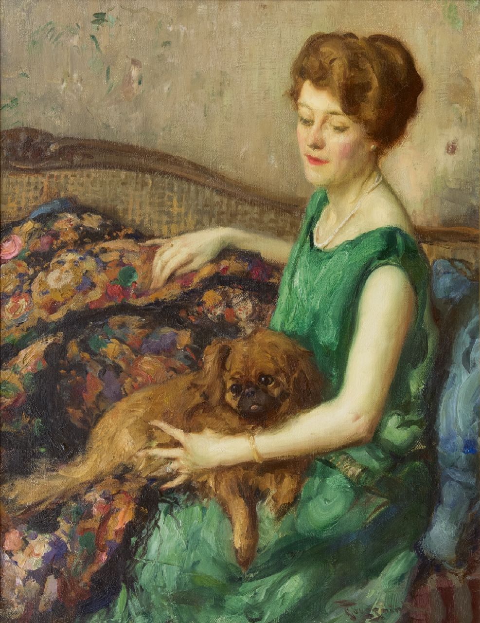 Toussaint F.  | Fernand Toussaint | Schilderijen te koop aangeboden | Vrouw in groene jurk, olieverf op doek 73,4 x 56,7 cm, gesigneerd rechtsonder en zonder lijst