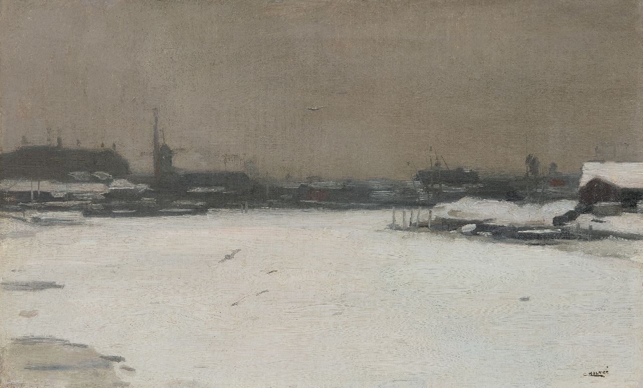 Noltee B.C.  | Bernardus Cornelis 'Cor' Noltee | Schilderijen te koop aangeboden | Riviergezicht in de winter, olieverf op doek 30,5 x 49,2 cm, gesigneerd rechtsonder