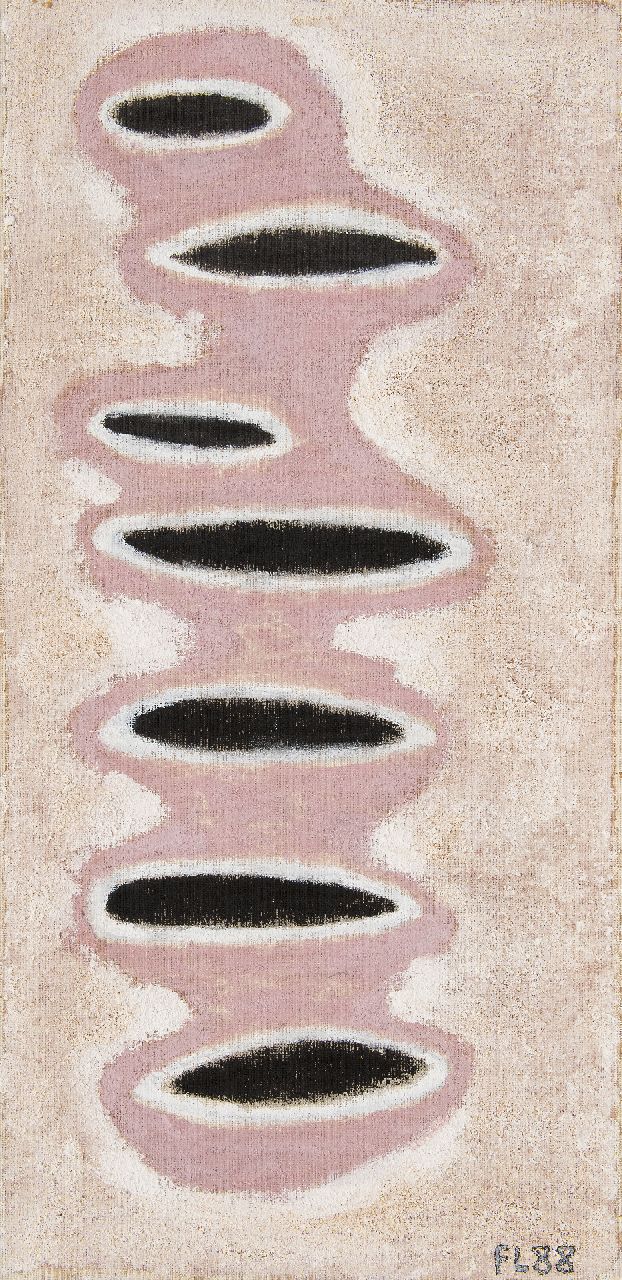 Frank Lodeizen | Zonder titel, olieverf en zand op doek, 90,6 x 44,4 cm, gesigneerd r.o. met initialen en gedateerd '88