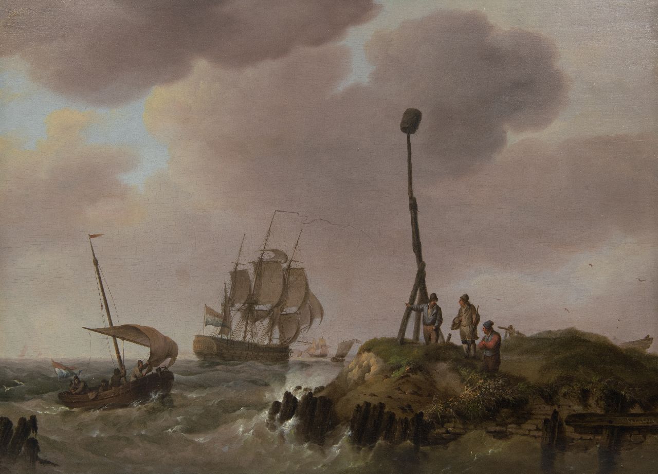 Koekkoek J.H.  | Johannes Hermanus Koekkoek | Schilderijen te koop aangeboden | Engels oorlogsschip in de Zeeuwse wateren, olieverf op paneel 35,6 x 48,8 cm, gesigneerd rechtsonder
