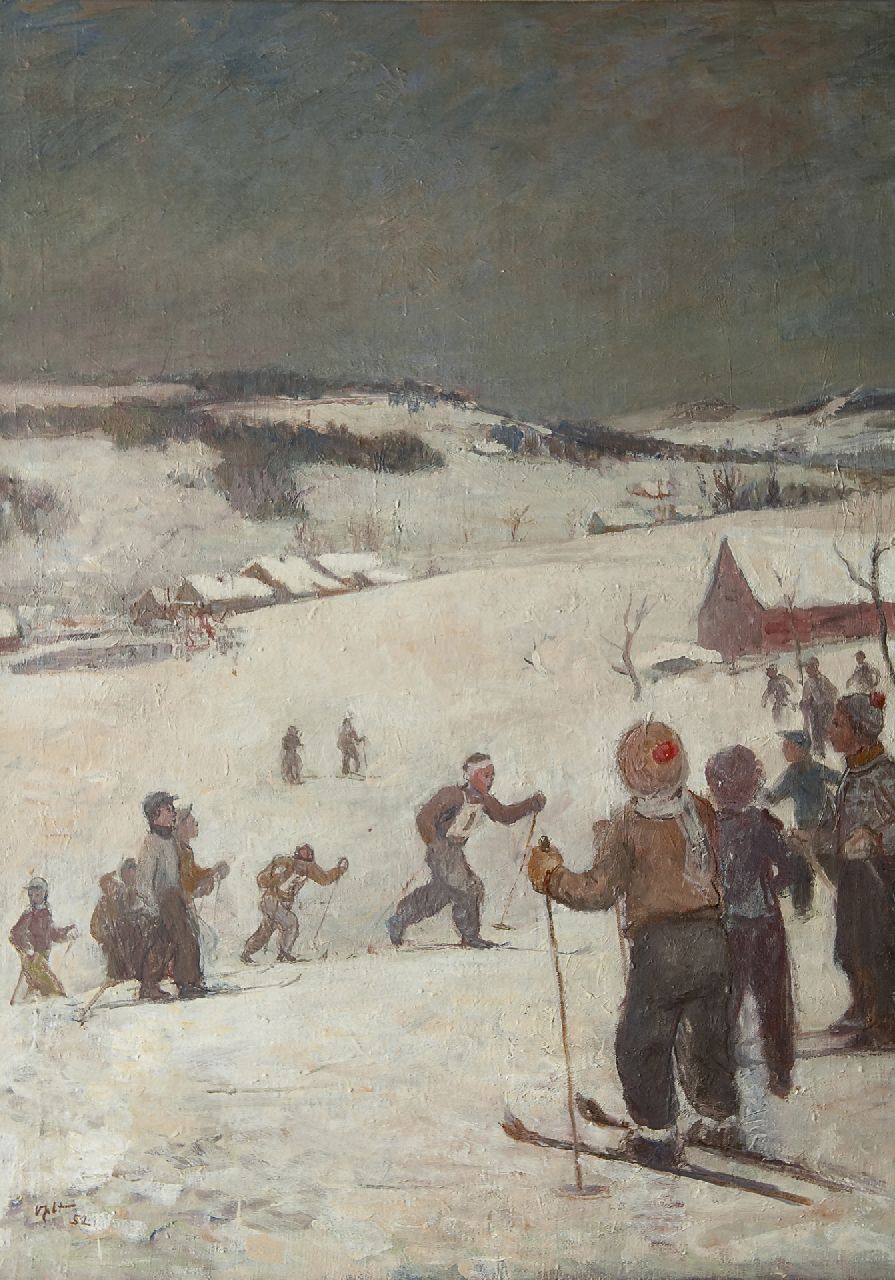Oplt O.  | Oldřich Oplt | Schilderijen te koop aangeboden | De skiloopwedstrijd, olieverf op doek 99,7 x 72,8 cm, gesigneerd linksonder en gedateerd '52