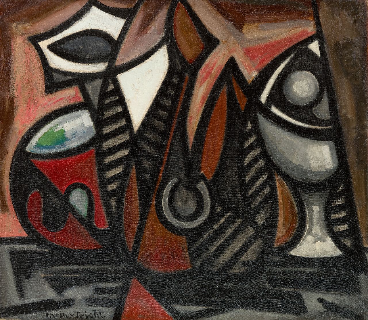 Tricht M. van | Marin van Tricht | Schilderijen te koop aangeboden | Stilleven, olieverf op doek 67,8 x 78,2 cm, gesigneerd linksonder en gedateerd 1959