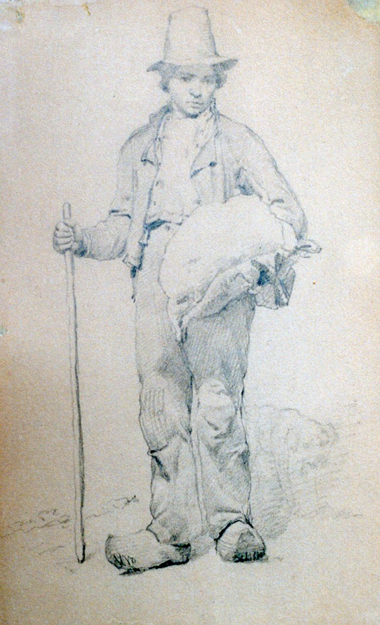 Koekkoek B.C.  | Barend Cornelis Koekkoek, Potloodtekening van een jonge boerenknecht, potlood op papier 23,0 x 13,8 cm