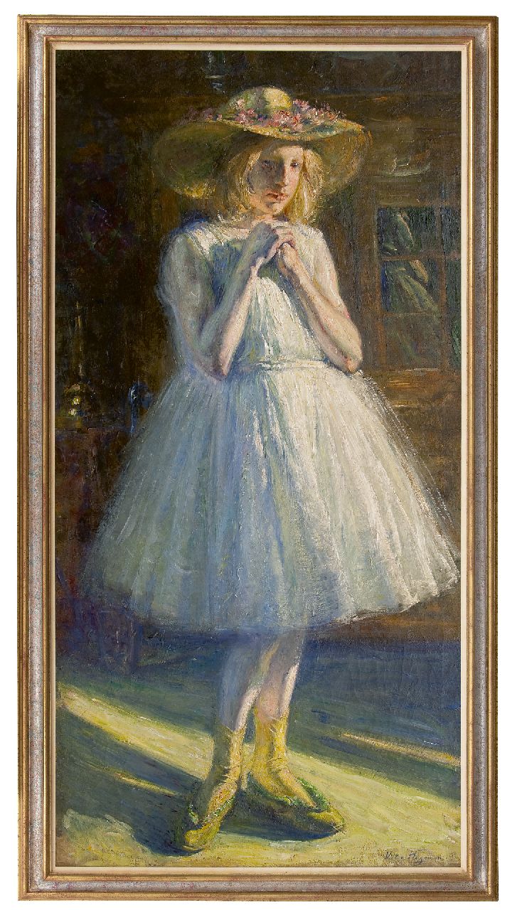 Hageman V.C.  | Victor Charles Hageman | Schilderijen te koop aangeboden | Meisje met hoed, olieverf op doek 148,7 x 74,7 cm, gesigneerd rechtsonder