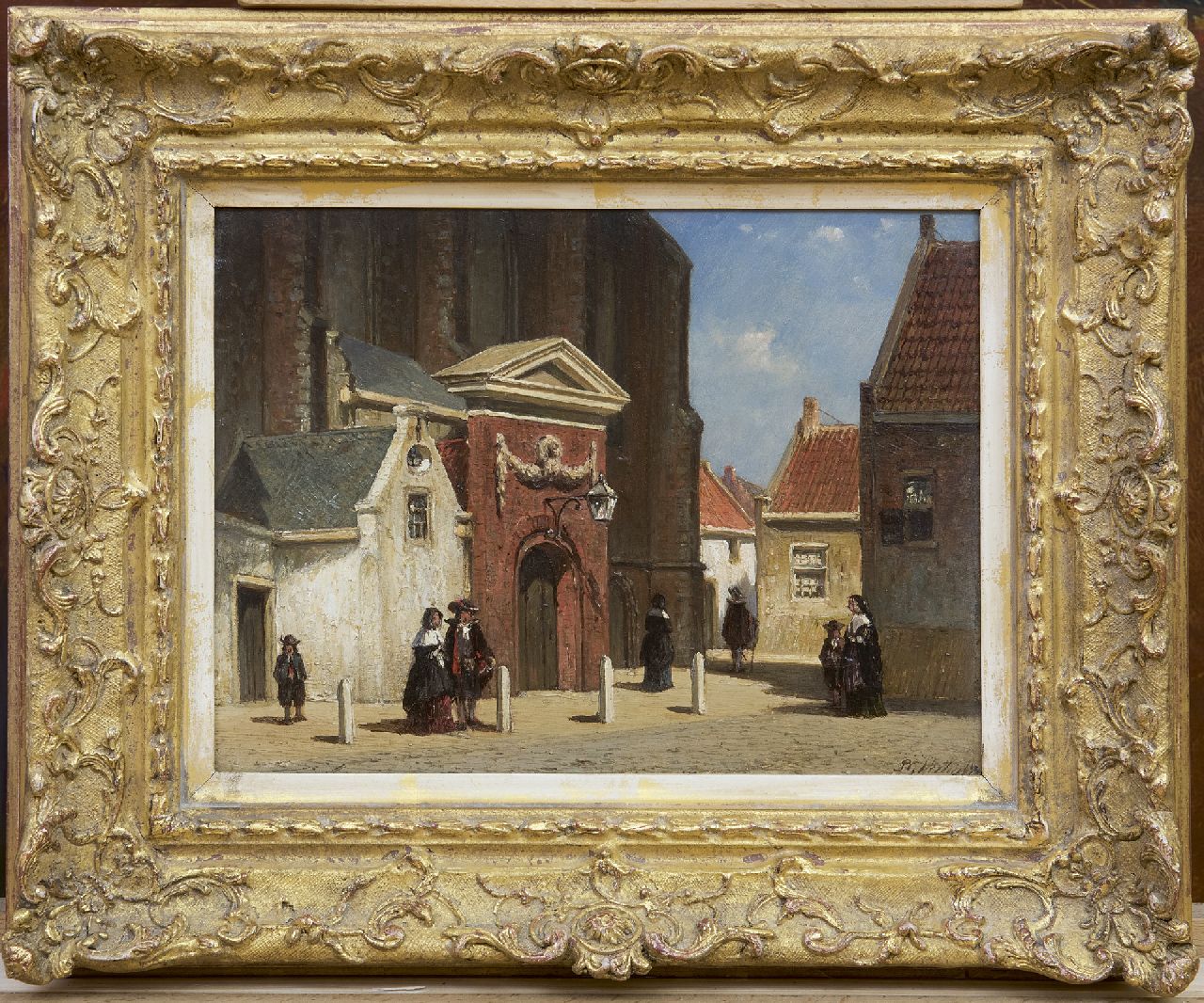 Vertin P.G.  | Petrus Gerardus Vertin | Schilderijen te koop aangeboden | Gezicht op de Waalse kerk Haarlem, olieverf op paneel 19,0 x 25,0 cm, gesigneerd rechtsonder