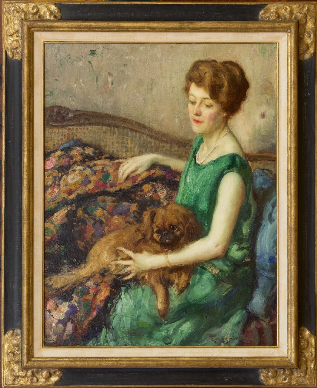 Toussaint F.  | Fernand Toussaint | Schilderijen te koop aangeboden | Vrouw in groene jurk, olieverf op doek 73,4 x 56,7 cm, gesigneerd rechtsonder en zonder lijst
