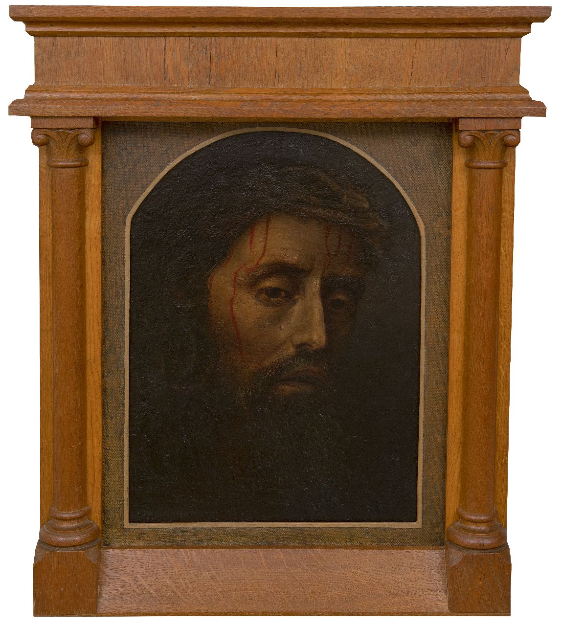 Schouten J.H.  | 'Jan' Hadris Schouten | Schilderijen te koop aangeboden | Hoofd van Lijdende Christus met Doornenkroon, olieverf op board op paneel 45,5 x 33,1 cm