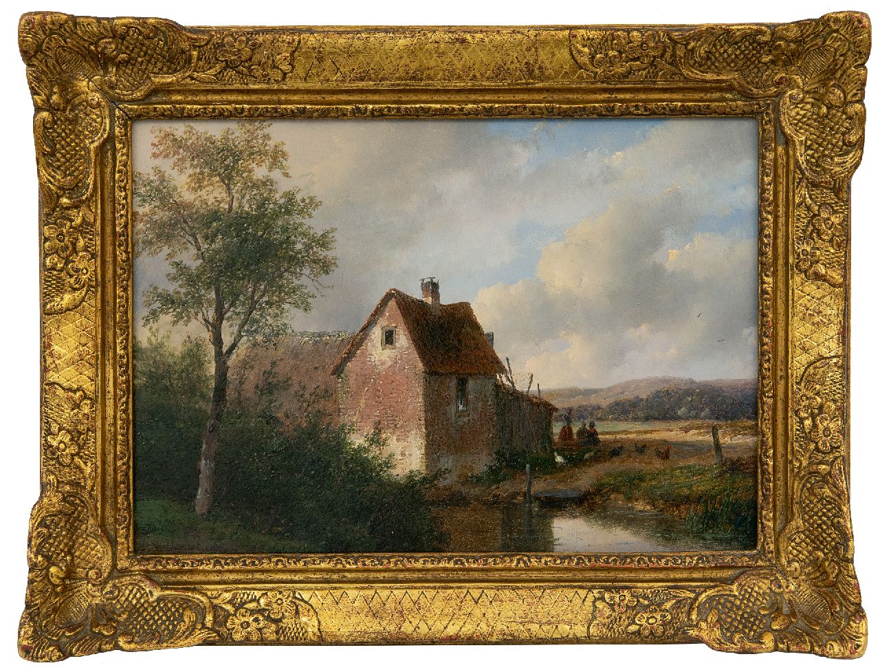 Schelfhout A.  | Andreas Schelfhout, Landschap met boerderij, olieverf op paneel 20,5 x 28,5 cm, gesigneerd linksonder en gedateerd 1866