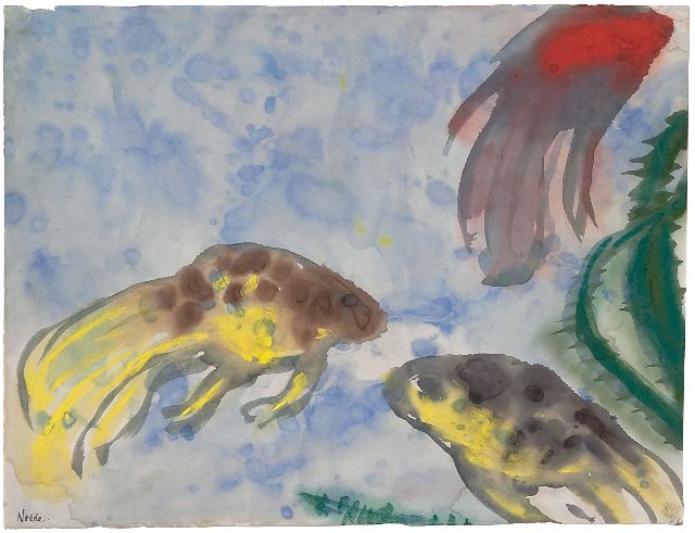 Nolde (Hans Emil Hansen) H.E.  | Sluierstaarten (Aquarium), aquarel op Japans papier 35,8 x 47,0 cm, gesigneerd l.o. en te dateren 'Berlijn' 1923-1924