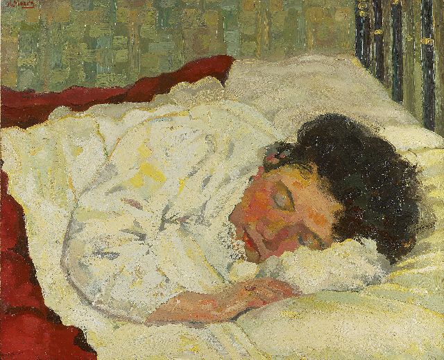 Meurs H.H.  | Slapende vrouw, olieverf op karton 56,3 x 68,0 cm, gesigneerd l.b. en te dateren ca. 1923