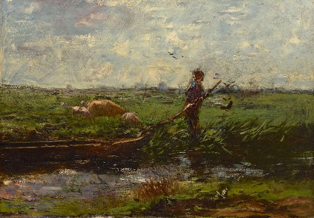 Maris W.  | Boer met praam in weidelandschap, olieverf op doek 66,3 x 94,5 cm, te dateren ca. 1906