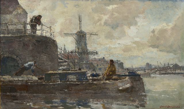 Langeveld F.A.  | Molen aan het water, Amsterdam, olieverf op doek 48,3 x 80,2 cm, gesigneerd r.o.