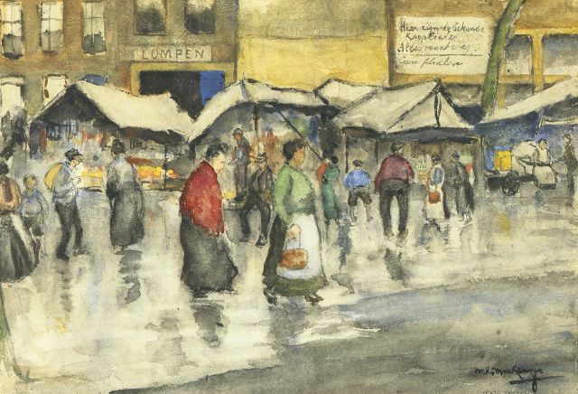 Mackenzie M.H.  | Marktdag, aquarel op papier 24,5 x 35,0 cm, gesigneerd r.o.