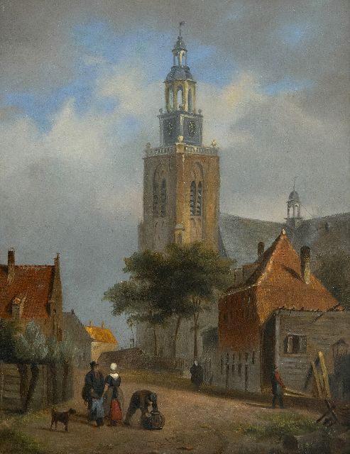 Hove B.J. van | Dorpsgezicht met de Grote Kerk van Maassluis, olieverf op paneel 17,3 x 13,5 cm