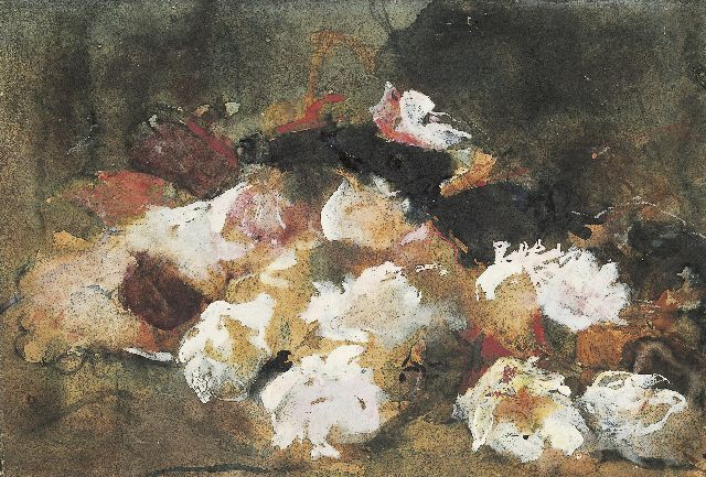 Breitner G.H.  | Stilleven van rozen, zwart krijt en aquarel op papier 26,3 x 37,6 cm