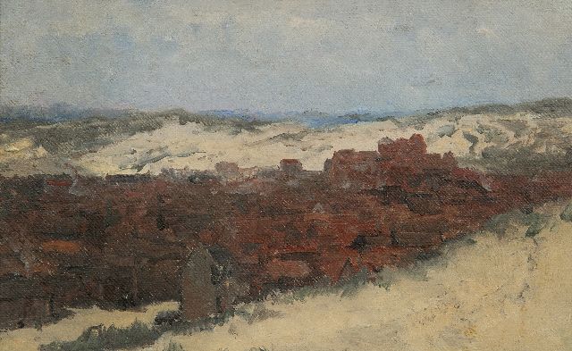 Mesdag H.W.  | Schets van Scheveningen - Studie voor Panorama Mesdag (niet te koop), olieverf op doek op paneel 20,0 x 31,5 cm, te dateren ca. 1880