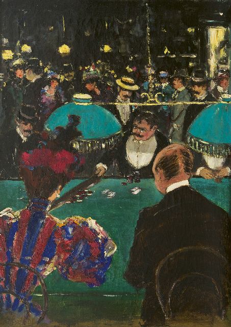 Onbekend   | Casino avond, olieverf op doek 65,0 x 47,2 cm, gesigneerd l.o. 'P.P. Fuchs'