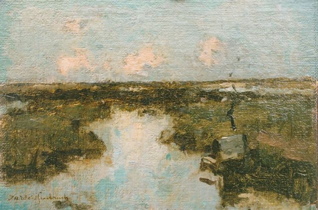 Jan Hendrik Weissenbruch | Polderlandschap, olieverf op doek op paneel, 13,1 x 19,3 cm, gesigneerd l.o.
