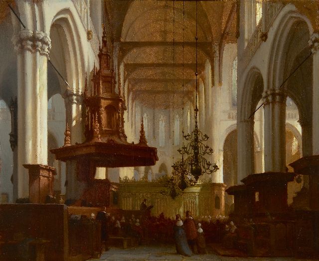 Schenkel J.J.  | In de Nieuwe Kerk te Amsterdam, olieverf op paneel 30,5 x 36,8 cm, gesigneerd r.o.