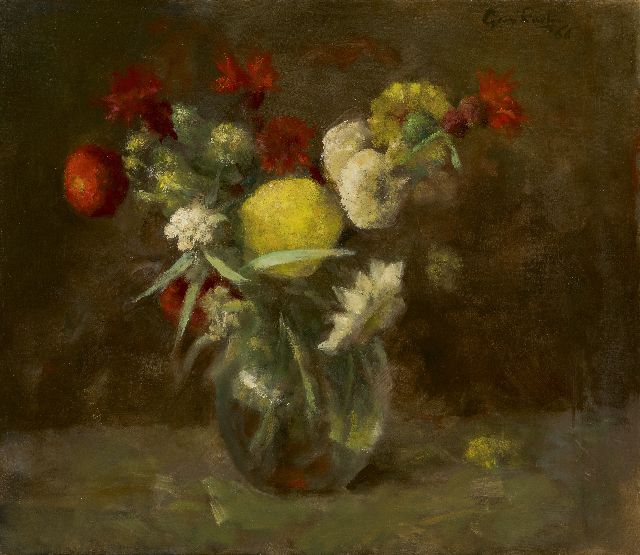 Rueter W.C.G.  | Bloemen in glazen vaas, olieverf op doek 39,8 x 45,0 cm, gesigneerd r.b. en gedateerd '66