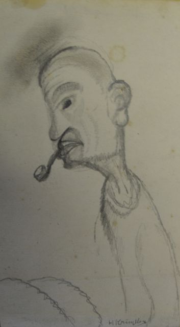 Kruyder H.J.  | Man met pijp, potlood op papier 17,3 x 9,6 cm, gesigneerd r.o.