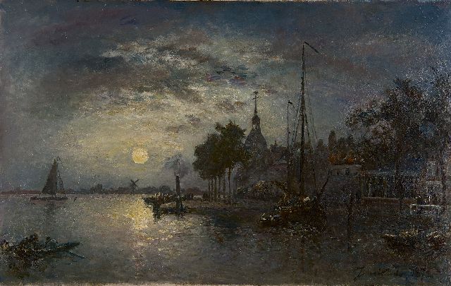 Jongkind J.B.  | Clair de Lune, Dordrecht, olieverf op doek 40,3 x 65,6 cm, gesigneerd r.o. en gedateerd 1872