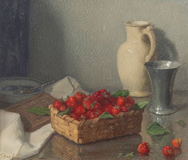 Salomon Garf | Stilleven met aardbeien in een mand, olieverf op doek, 48,7 x 56,4 cm, gesigneerd l.o. en gedateerd '40