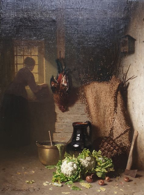 Johannes Masurel | In de schuur, olieverf op doek, 56,2 x 41,7 cm, gesigneerd l.o. en zonder lijst
