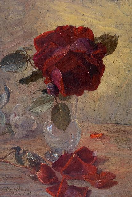 Haverkamp-Machwirth J.G.  | Stilleven met rozen, olieverf op paneel 32,9 x 22,5 cm, gesigneerd l.o. en gedateerd '26