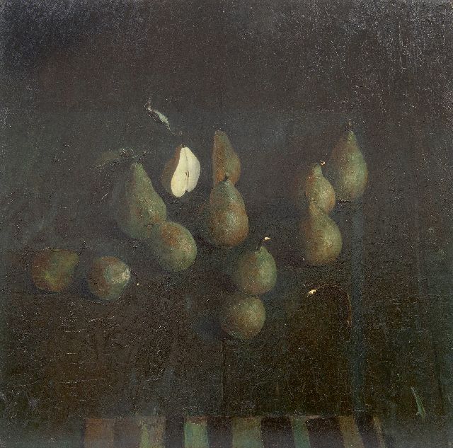 Kooi J. van der | Peren, olieverf op board 59,5 x 60,0 cm, gesigneerd m.o. en gedateerd 1985