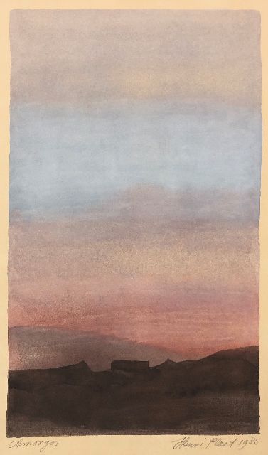 Plaat H.E.  | Amorgos, gouache op papier 22,7 x 13,8 cm, gesigneerd r.o. (in potlood) en gedateerd 1985 (in potlood)