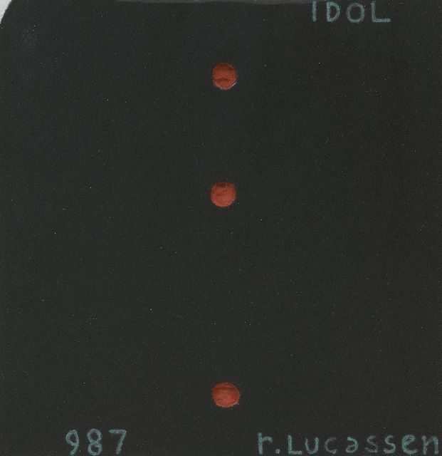 Lucassen R.  | Idol noir (theoretisch model), 1987, olieverf op golfkarton 34,0 x 34,0 cm, gesigneerd r.o. en gedateerd 1987