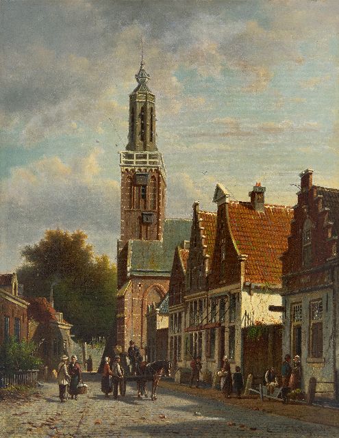 Spohler J.F.  | Gezicht op Lingerzijde te Edam met de toren van de Onze-Lieve-Vrouwekerk, olieverf op doek 45,3 x 35,4 cm, gesigneerd r.o.