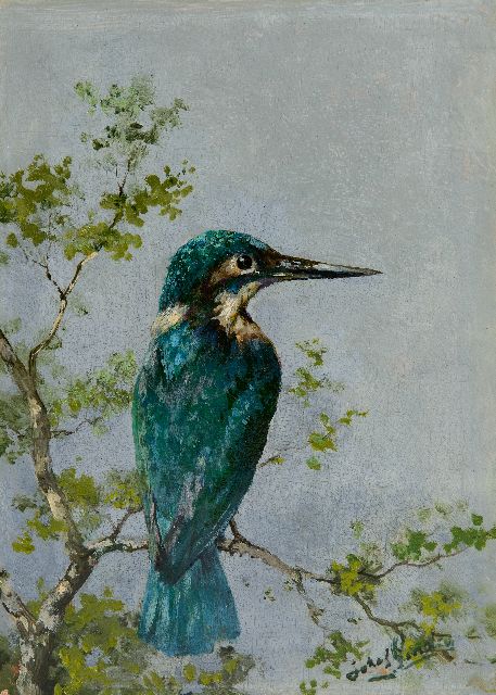 Gindra H.J.  | IJsvogel op een tak, olieverf op paneel 28,5 x 20,1 cm, gesigneerd r.o.