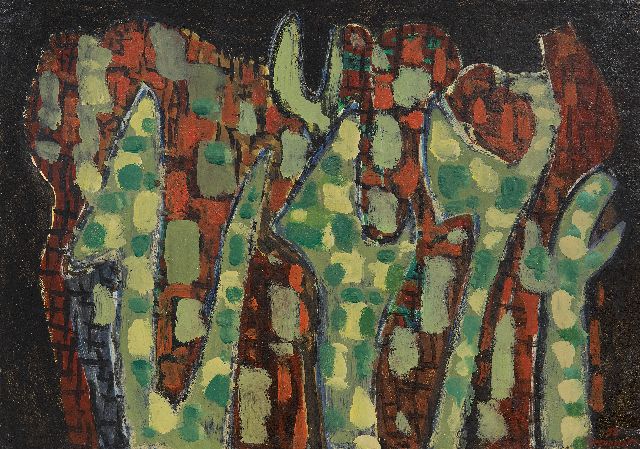 Jeanneret B.  | Composition 1958, olieverf op papier op board 38,0 x 53,0 cm, gesigneerd r.o. en gedateerd '58