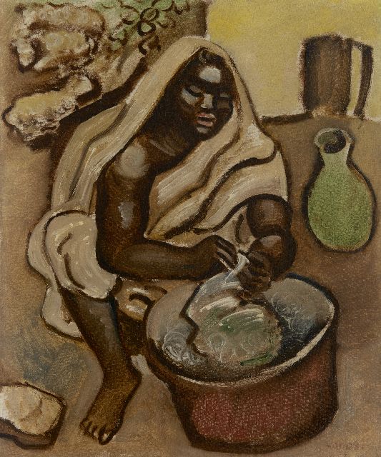 Rees O. van | Noord-Afrikaanse vrouw, olieverf op doek 65,7 x 54,5 cm, gesigneerd r.o. en gedateerd '35