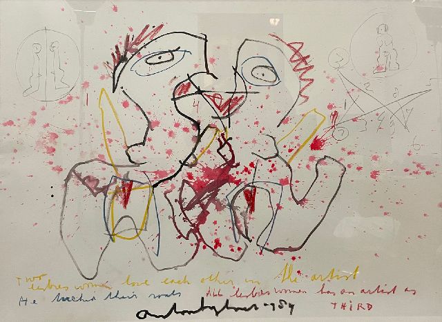 Heyboer A.  | Two lesbian women love each other in the artist, potlood, krijt en aquarel op papier 78,4 x 108,0 cm, gesigneerd m.o. en gedateerd 1984, zonder lijst