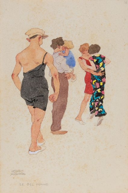 Moerkerk H.A.J.M.  | Le bel homme, potlood en aquarel op papier 25,5 x 17,0 cm, gesigneerd l.o.