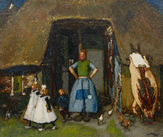 Monnickendam M.  | Markelose boerenfamilie, olieverf op doek 75,5 x 90,2 cm, gesigneerd r.o. en gedateerd 1924