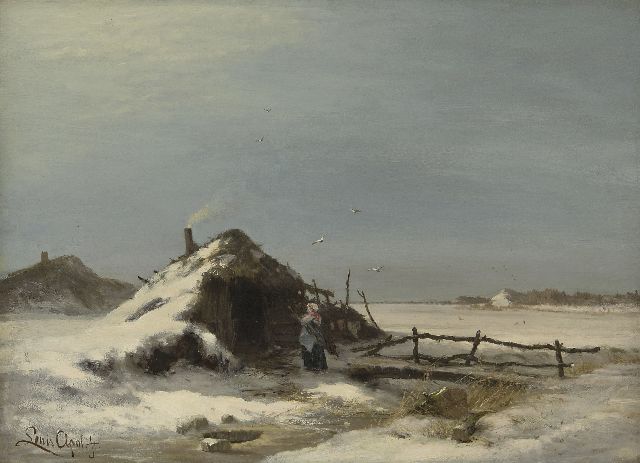 Apol L.F.H.  | Winterlandschap met plaggenhut, olieverf op doek 47,2 x 64,2 cm, gesigneerd l.o. en te dateren ca. 1871-1873
