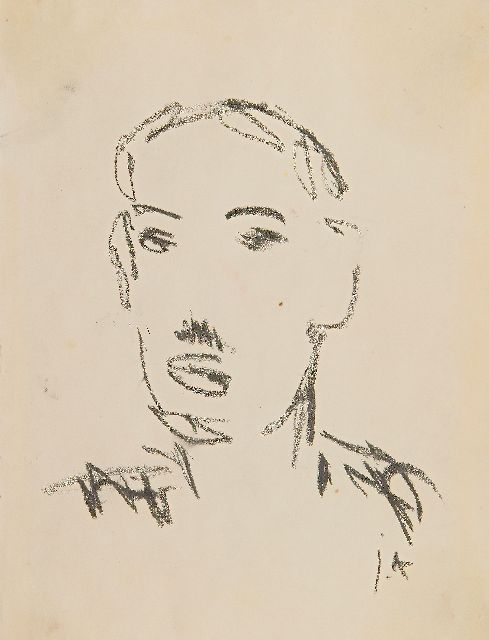 Altink J.  | Zelfportret, zwart krijt op papier 16,5 x 12,7 cm, gesigneerd r.o. met initialen