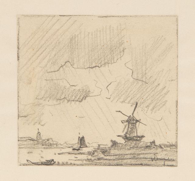 Dongen C.T.M. van | Gezicht op Overschie, potlood op papier 10,0 x 10,5 cm, gesigneerd r.o.