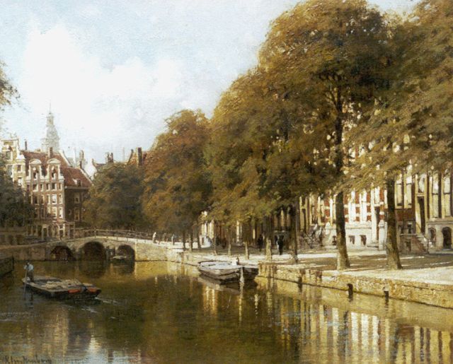 Klinkenberg J.C.K.  | Gezicht op de Herengracht te Amsterdam, olieverf op doek 39,4 x 47,2 cm, gesigneerd l.o.