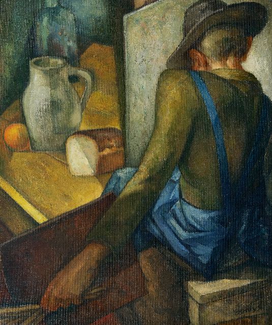 Hendrikus Jacobus Eshuijs | De schilder in zijn atelier, olieverf op doek, 65,2 x 55,0 cm, gesigneerd r.o. en zonder lijst