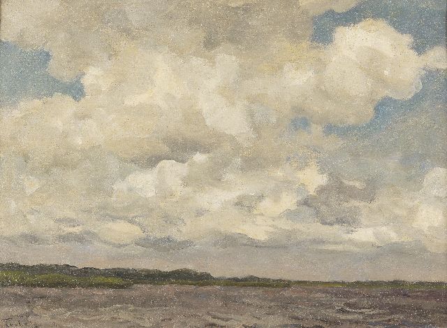 Willem Bastiaan Tholen | Wolkenlucht, olieverf op doek op schildersboard, 30,3 x 39,9 cm, gesigneerd l.o.