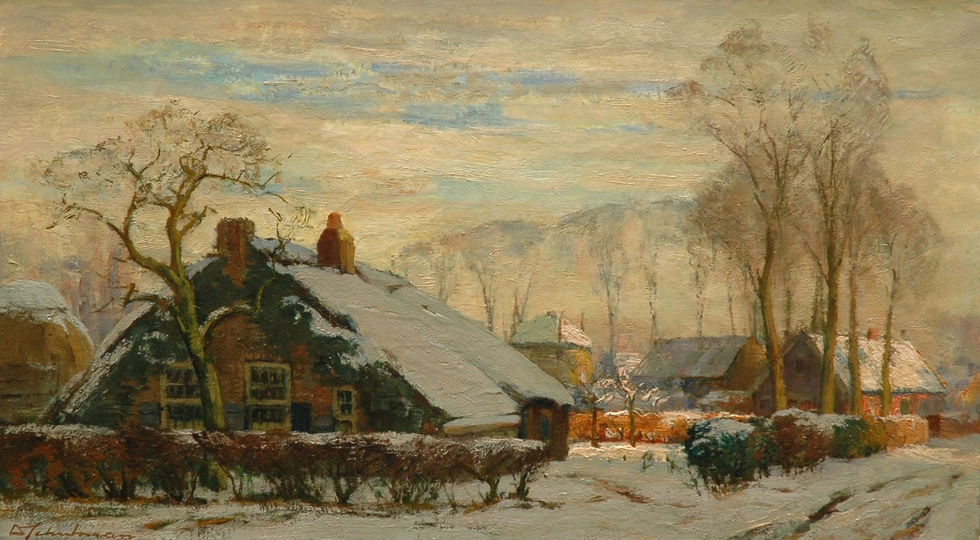 David Schulman Paintings prev. for Sale Farm in winter landscape