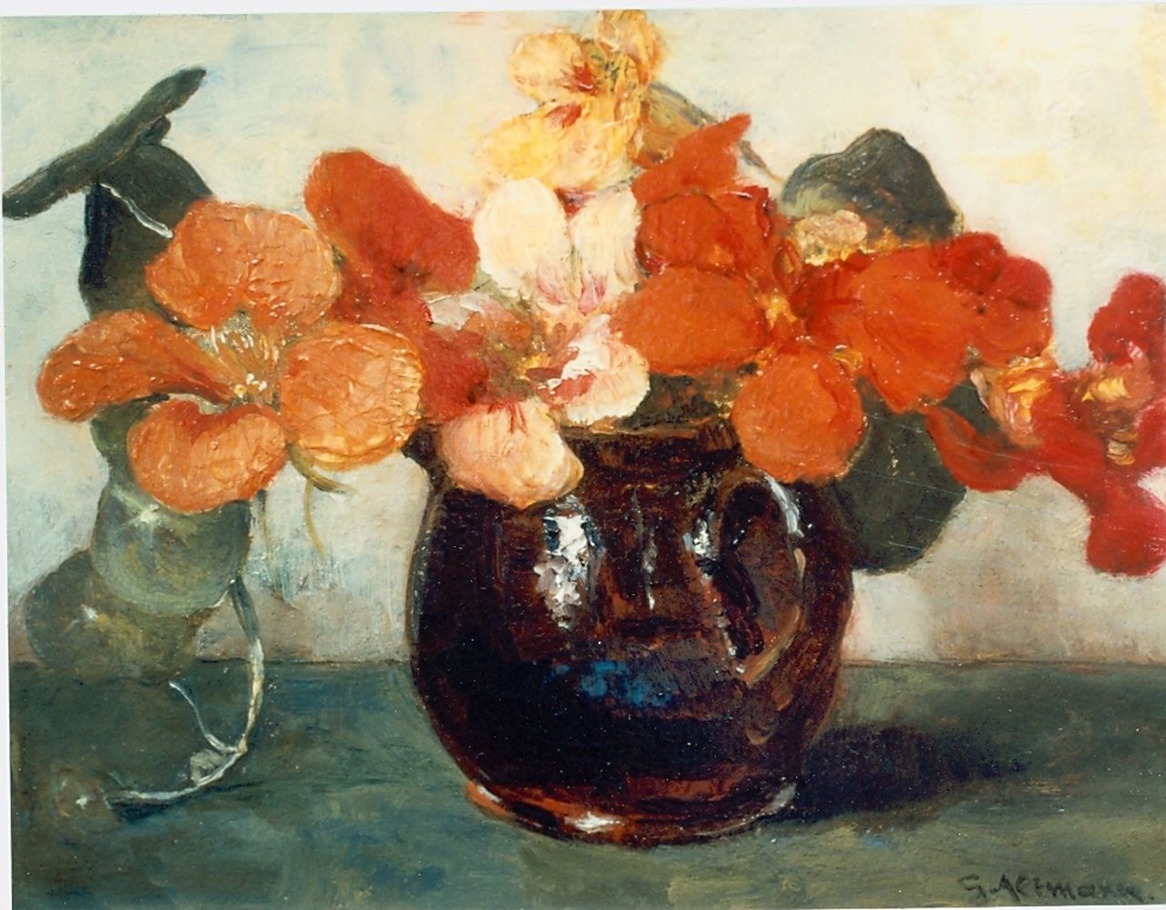 Altmann G.  | Gerard Altmann, Flower still life, oil on canvas laid down on panel 15.3 x 20.4 cm, signed l.r.