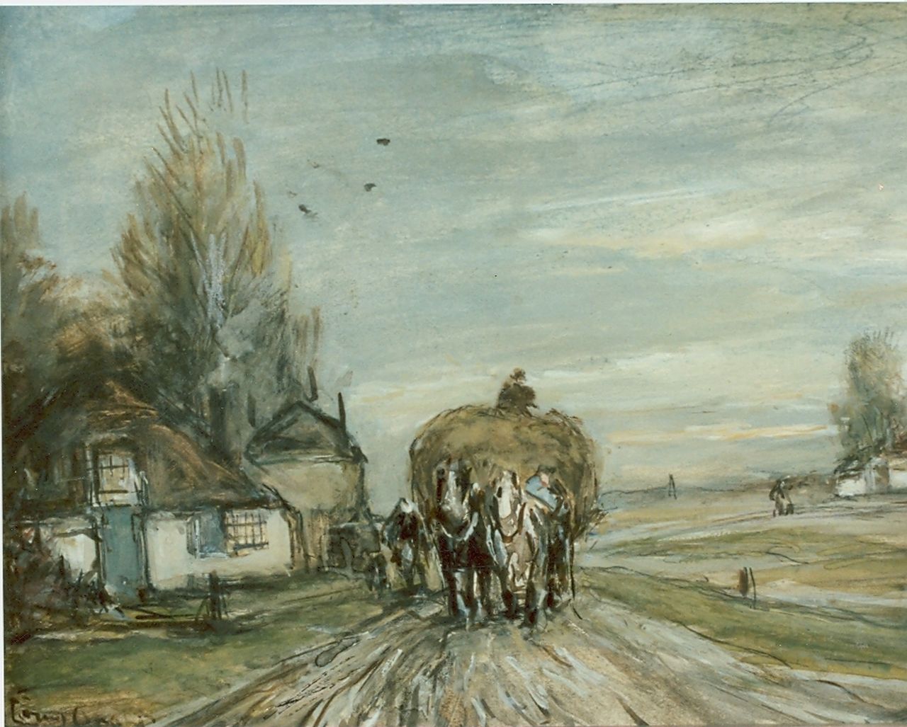 Apol L.F.H.  | Lodewijk Franciscus Hendrik 'Louis' Apol, The hay harvest, watercolour on paper 15.5 x 19.5 cm, signed l.l.